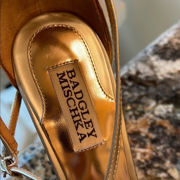 Badgley Mischka Women's Gold Strappy Heels - Picture 3 of 5